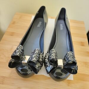 Melissa Black Flats with Glitter Bow